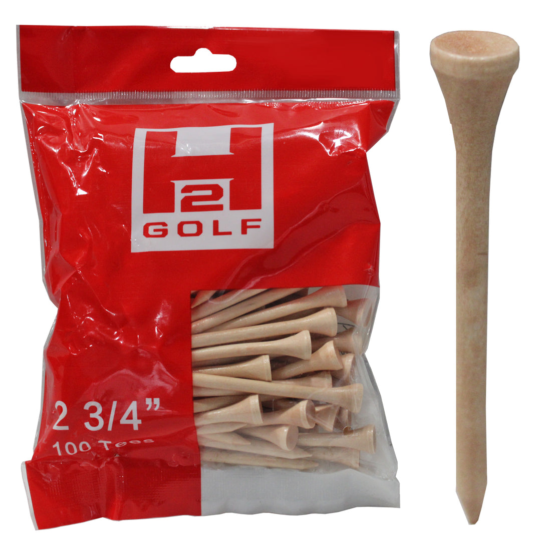 H2 2 3/4" Performance Wooden Golf Tees (100 count) - Natural Wood