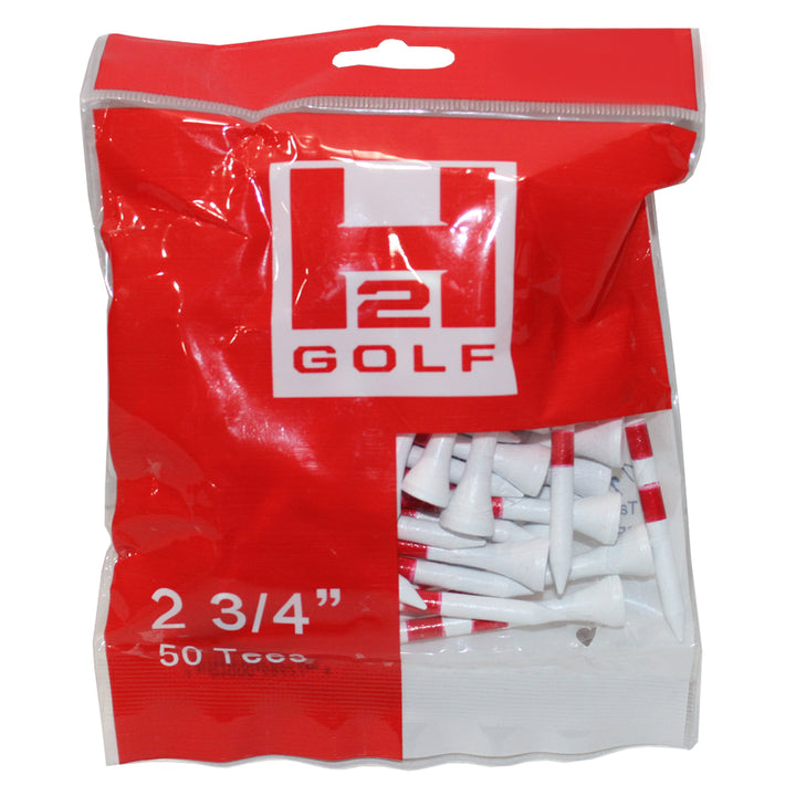 H2 Performance 2 3/4" Wooden Golf Tees (50 count) - White/Red Stripe